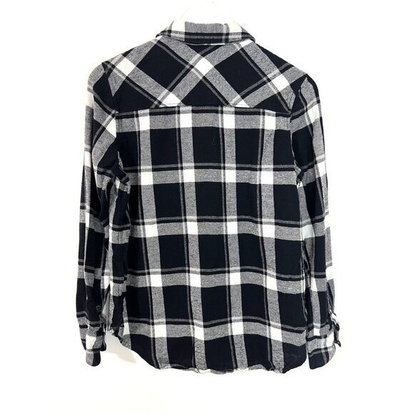 Woolrich Black/White Long Sleeve Button Down Flannel Plaid Warm Thick Size M - Picture 4 of 6